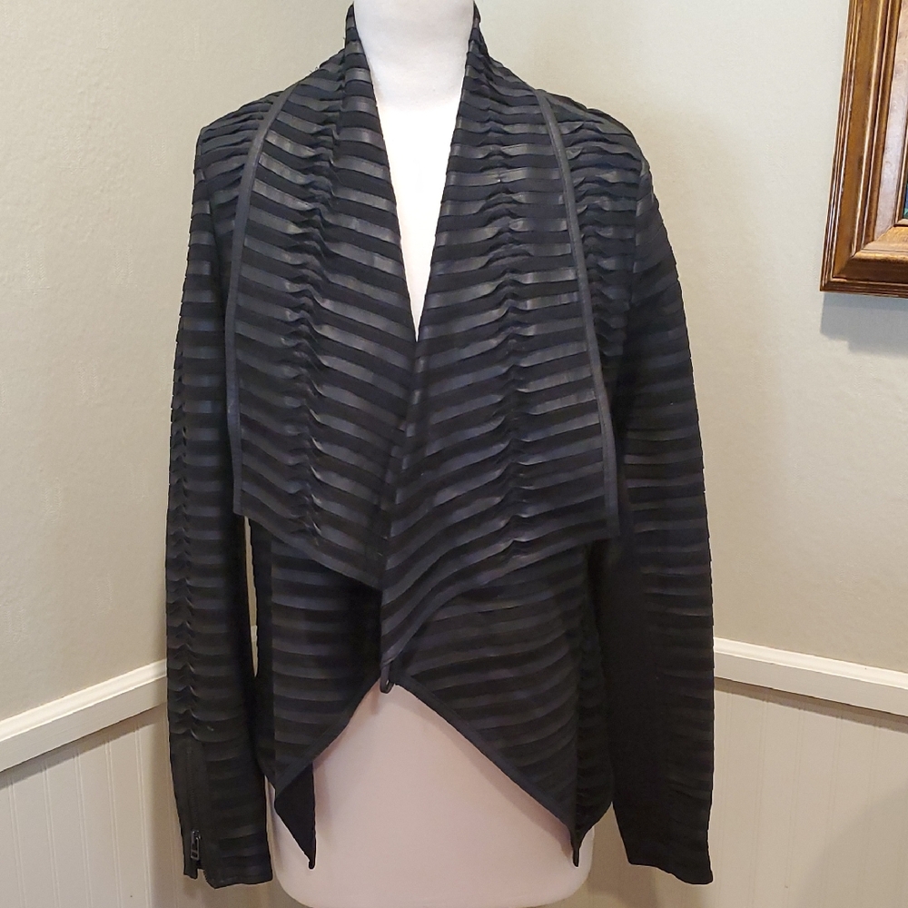 NWT My Tribe Striped Leather & Suede Jacket